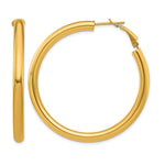 Load image into Gallery viewer, 10K Yellow Gold Classic Hoop Omega Back Round Hoop Earrings 50mm x 4mm