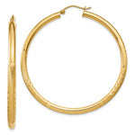 Load image into Gallery viewer, 10K Yellow Gold 50mm x 3mm Satin Diamond Cut Round Hoop Earrings