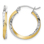 Load image into Gallery viewer, 10K Yellow Gold With Rhodium Diamond Cut Twisted Round Hoop Earrings 21mm x 2.5mm