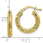 Afbeelding in Gallery-weergave laden, 10K Yellow Gold 15mm x 3mm Round Diamond Cut Hoop Earrings