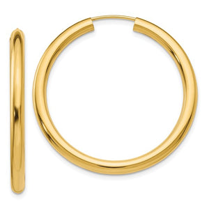 10K Yellow Gold 35mm x 2.75mm Round Endless Hoop Earrings
