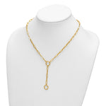 Carica l'immagine nel visualizzatore di Gallery, 14K Yellow Gold Paperclip Link Lariat Y Charm Holder Necklace with Round Circle Hinged Push Clasp Connector