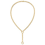 Carica l'immagine nel visualizzatore di Gallery, 14K Yellow Gold Paperclip Link Lariat Y Charm Holder Necklace with Round Circle Hinged Push Clasp Connector