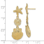 Load image into Gallery viewer, 14k Yellow Gold Sand Dollar Starfish Clam Scallop Shell Dangle Earrings