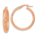 Load image into Gallery viewer, 14k Rose Gold 25mm x 3.75mm Diamond Cut Inside Outside Round Hoop Earrings
