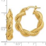 이미지를 갤러리 뷰어에 로드 , 14k Yellow Gold Classic Round Twisted Textured Hoop Earrings 25mm x 5.7mm