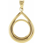 Lade das Bild in den Galerie-Viewer, 14K Yellow Gold Holds 16.4mm Coins 1/10 oz American Eagle 1/10 South African Krugerrand Coin Holder Teardrop Bezel Prong Tab Back Pendant Charm