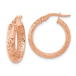 Load image into Gallery viewer, 14k Rose Gold 19mm x 3.75mm Diamond Cut Inside Outside Round Hoop Earrings
