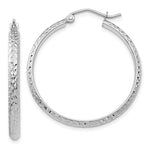 Cargar imagen en el visor de la galería, 14k White Gold 30mm x 2.5mm Diamond Cut Round Hoop Earrings