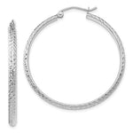 Load image into Gallery viewer, 14k White Gold 38mm x 2.5mm Diamond Cut Round Hoop Earrings