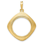 Загрузить изображение в средство просмотра галереи, 14k Yellow Gold Prong Coin Bezel Holder for 20mm Coins or 1/4 oz Kangaroo Diamond Shaped Beaded Pendant Charm