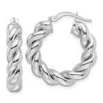 이미지를 갤러리 뷰어에 로드 , 14k White Gold Classic Round Twisted Hoop Earrings 25mm x 5.3mm