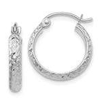 Load image into Gallery viewer, 14k White Gold 15mm x 2.5mm Diamond Cut Round Hoop Earrings