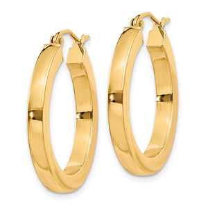 10k Yellow Gold 24mm x 3mm Classic Square Tube Round Hoop Earrings