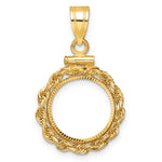 Load image into Gallery viewer, 14K Yellow Gold Diamond Cut Rope Edge US $1 Dollar Type 1 and 2 Peso Coin Bezel Holder Pendant Charm Screw Top Fits 13 mm Coins