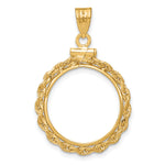 Load image into Gallery viewer, 14K Yellow Gold Diamond Cut Rope Edge US $2.50 Dollar Liberty Indian Barber Dime Mercury Dime Coin Bezel Holder Pendant Charm Screw Top Fits 17.8 mm Coins