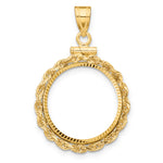 Load image into Gallery viewer, 14K Yellow Gold Diamond Cut Rope Edge US $2.50 Dollar Liberty Indian Barber Dime Mercury Dime Coin Bezel Holder Pendant Charm Screw Top Fits 17.8 mm Coins