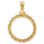 Load image into Gallery viewer, 14K Yellow Gold Diamond Cut Rope Edge 1/4 oz American Eagle Panda 2 Rand US $5 Jamestown Coin Bezel Holder Pendant Charm Screw Top Fits 22 mm Coins