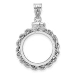 Load image into Gallery viewer, 14K White Gold Rope Edge 1/10 oz American Eagle Krugerrand Coin Bezel Holder Pendant Charm Screw Top Fits 16.5 mm Coins