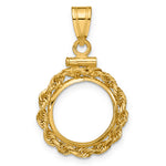 Load image into Gallery viewer, 14K Yellow Gold Rope Edge US $1 Dollar Type 1 and 2 Peso Coin Bezel Holder Pendant Charm Screw Top Fits 13 mm Coins