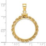Load image into Gallery viewer, 14K Yellow Gold Rope Edge 1/4 oz American Eagle Panda 2 Rand US $5 Jamestown Coin Bezel Holder Pendant Charm Screw Top Fits 22 mm Coins