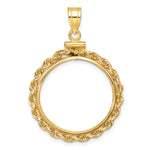 Load image into Gallery viewer, 14K Yellow Gold Rope Edge 1/4 oz American Eagle Panda 2 Rand US $5 Jamestown Coin Bezel Holder Pendant Charm Screw Top Fits 22 mm Coins