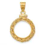 Indlæs billede til gallerivisning 14K Yellow Gold Wheat Chain 1/20 oz Maple Leaf Panda Kangaroo 1/25 oz Cat Coin Bezel Holder Pendant Charm Screw Top Fits 14 mm Coins