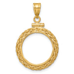 Afbeelding in Gallery-weergave laden, 14K Yellow Gold Wheat Chain 1/10 oz Maple Leaf Philharmonic Australian Nugget Kangaroo Coin Bezel Holder Pendant Charm Screw Top Fits 16 mm Coins