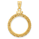 Carregar imagem no visualizador da galeria, 14K Yellow Gold Wheat Chain US Dime 1/10 oz Panda Cat Coin Bezel Holder Pendant Charm Screw Top Fits 18 mm Coins