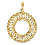 Load image into Gallery viewer, 14K Yellow Gold Greek Key Rope Diamond Cut 1/10 oz American Eagle Krugerrand Coin Bezel Holder Pendant Charm Prong Fits 16.5 mm Coins