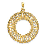 Load image into Gallery viewer, 14K Yellow Gold Greek Key Rope Diamond Cut US $2.50 Dollar Liberty Indian Barber Dime Mercury Dime Coin Bezel Holder Pendant Charm Prong Fits 17.8 mm Coins