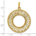 Load image into Gallery viewer, 14K Yellow Gold Greek Key Rope Diamond Cut US $2.50 Dollar Liberty Indian Barber Dime Mercury Dime Coin Bezel Holder Pendant Charm Prong Fits 17.8 mm Coins