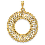 Load image into Gallery viewer, 14K Yellow Gold Greek Key Rope Diamond Cut US $2.50 Dollar Liberty Indian Barber Dime Mercury Dime Coin Bezel Holder Pendant Charm Prong Fits 17.8 mm Coins
