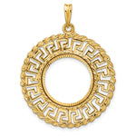 Load image into Gallery viewer, 14K Yellow Gold Greek Key Rope Diamond Cut US $2.50 Dollar Liberty Indian Barber Dime Mercury Dime Coin Bezel Holder Pendant Charm Prong Fits 17.8 mm Coins