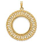 Load image into Gallery viewer, 14K Yellow Gold Greek Key Rope Diamond Cut US $5 Dollar Liberty Indian Statue of Liberty Bald Eagle Congressional Coin Bezel Holder Pendant Charm Prong Fits 21.6 mm Coins