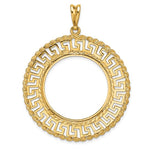 Load image into Gallery viewer, 14K Yellow Gold Greek Key Rope Diamond Cut 1/2 oz American Eagle Panda US $10 Dollar Liberty Indian Coin Bezel Holder Pendant Charm Prong Fits 27 mm Coins
