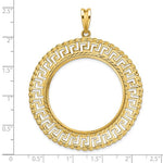 Load image into Gallery viewer, 14K Yellow Gold Greek Key Rope Diamond Cut 1 oz American Eagle Cat Krugerrand Coin Bezel Holder Pendant Charm Prong Fits 32.7 mm Coins