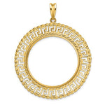 Load image into Gallery viewer, 14K Yellow Gold Greek Key Rope Diamond Cut 1 oz American Eagle Cat Krugerrand Coin Bezel Holder Pendant Charm Prong Fits 32.7 mm Coins