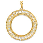 Load image into Gallery viewer, 14K Yellow Gold Greek Key Rope Diamond Cut 1 oz American Eagle Cat Krugerrand Coin Bezel Holder Pendant Charm Prong Fits 32.7 mm Coins