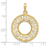Load image into Gallery viewer, 14K Yellow Gold Greek Key Rope US $1 Dollar Type 1 and 2 Peso Coin Bezel Holder Pendant Charm Prong Fits 13 mm Coins