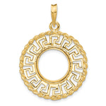 Load image into Gallery viewer, 14K Yellow Gold Greek Key Rope US $1 Dollar Type 1 and 2 Peso Coin Bezel Holder Pendant Charm Prong Fits 13 mm Coins
