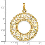Lataa kuva Galleria-katseluun, 14K Yellow Gold Greek Key Rope US $1 Dollar Type 2 Coin Bezel Holder Pendant Charm Prong Fits 15 mm Coins