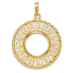 Lataa kuva Galleria-katseluun, 14K Yellow Gold Greek Key Rope US $1 Dollar Type 2 Coin Bezel Holder Pendant Charm Prong Fits 15 mm Coins