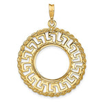 Load image into Gallery viewer, 14K Yellow Gold Greek Key Rope 1/10 oz American Eagle Krugerrand Coin Bezel Holder Pendant Charm Prong Fits 16.5 mm Coins