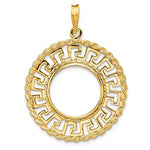 Load image into Gallery viewer, 14K Yellow Gold Greek Key Rope 1/10 oz American Eagle Krugerrand Coin Bezel Holder Pendant Charm Prong Fits 16.5 mm Coins