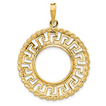 Load image into Gallery viewer, 14K Yellow Gold Greek Key Rope 1/10 oz American Eagle Krugerrand Coin Bezel Holder Pendant Charm Prong Fits 16.5 mm Coins