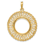 Load image into Gallery viewer, 14K Yellow Gold Greek Key Rope US $2.50 Dollar Liberty Indian Barber Dime Mercury Dime Coin Bezel Holder Pendant Charm Prong Fits 17.8 mm Coins