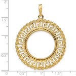 Load image into Gallery viewer, 14K Yellow Gold Greek Key Rope 1/4 oz American Eagle Panda 2 Rand US $5 Jamestown Coin Bezel Holder Pendant Charm Prong Fits 22 mm Coins
