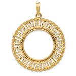 Load image into Gallery viewer, 14K Yellow Gold Greek Key Rope 1/4 oz American Eagle Panda 2 Rand US $5 Jamestown Coin Bezel Holder Pendant Charm Prong Fits 22 mm Coins