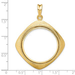 Afbeelding in Gallery-weergave laden, 14k Yellow Gold Prong Coin Bezel Holder for 27mm Coins or 1/2 oz American Eagle 1/2 oz Panda US $10 Dollar Liberty Indian Diamond Shaped Beaded Pendant Charm